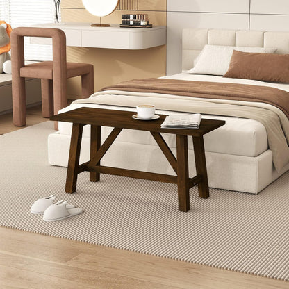 Giantex 38" Wooden Dining Bench, Farmhouse Entryway Bench with Rubber Wood Frame, 400 LBS Capacity, Shoe Rack Benchs, Narrow End of Bed Seat for Kitchen, Living Room, Bedroom, Hallway, Brown (1)