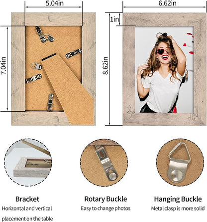 5x7 Picture Frame Set of 4, Smoke Gray Frame with High Definition Glass, 5 x 7 Wood Photo Frames for Tabletop Display and Wall Mounting