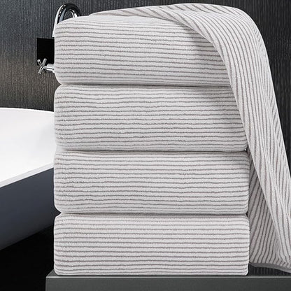 4 Piece Bath Towel Set 35"x70"Oversized Bath Towel for Bathroom Ultra Soft Fluffy Extra Large Bath Sheet Luxury Premium Bathroom Towel Highly Absorbent Quick Dry Shower Towel for Hotel Spa,Beige White