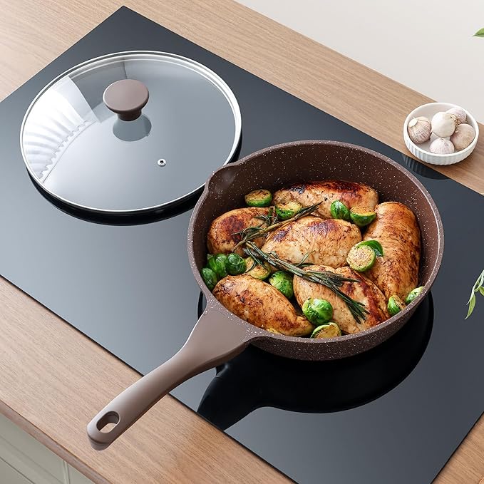 SENSARTE Nonstick Deep Frying Pan Skillet, 10-inch Saute Pan with Lid, Stay-Cool Handle, Cooking Pan, Healthy Stone Cookware Induction Compatible