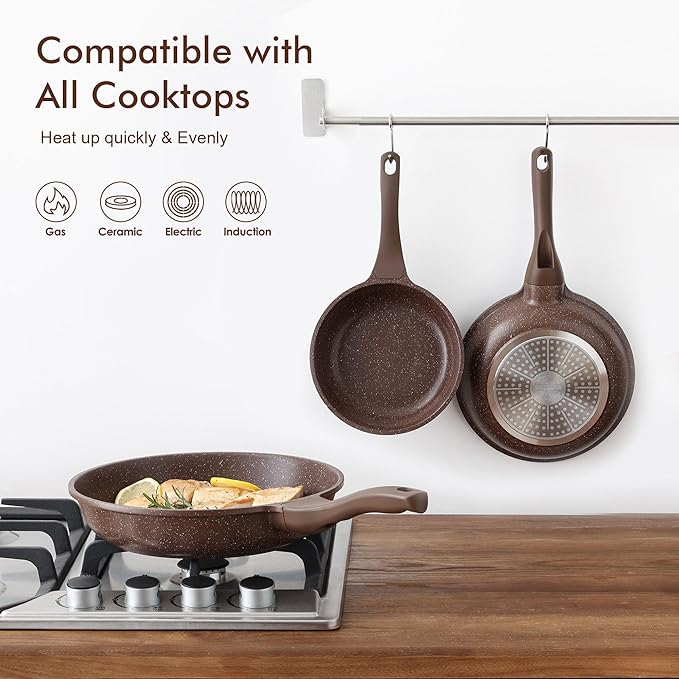 SENSARTE Nonstick Frying Pan Skillet, Non Stick Omelette Pan, Healthy Stone Cookware Chef's Pan PFOA Free, Toffee Brown (8 Inch)