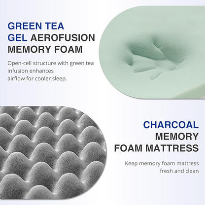 10 Inch Full Green Tea Memory Foam Mattress for Cool Sleep & Pressure Relief, Bed in a Box, Removable Cover No Fiberglass, CertiPUR-US Certified