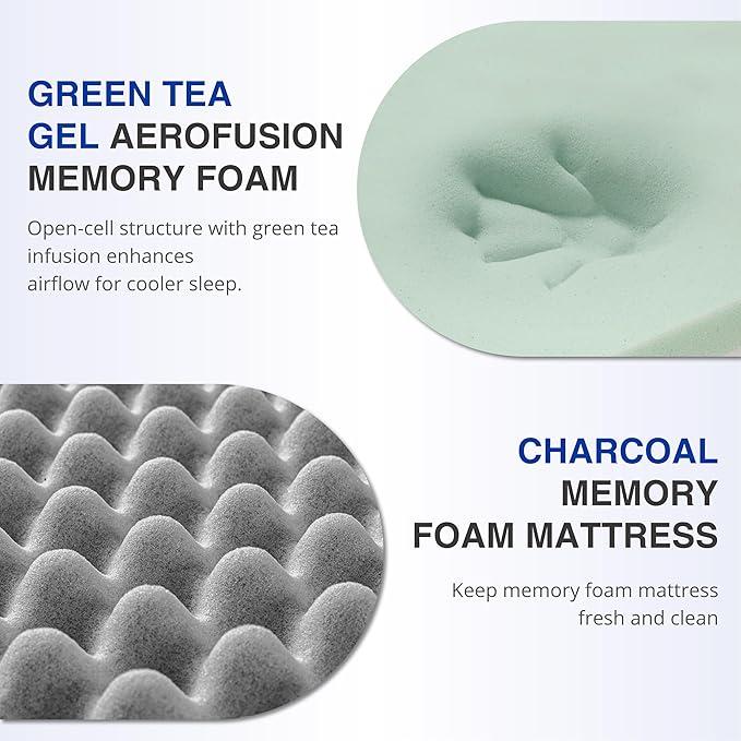 10 Inch King Green Tea Memory Foam Mattress for Cool Sleep & Pressure Relief, Bed in a Box, Removable Cover No Fiberglass, CertiPUR-US Certified