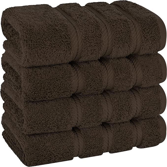 American Soft Linen Luxury Hand Towels for Bathroom, 600 GSM 100% Cotton Turkish 4 Piece Hand Towel Set, 600 GSM Hand Face Towels for Kitchen, Brown Hand Towels
