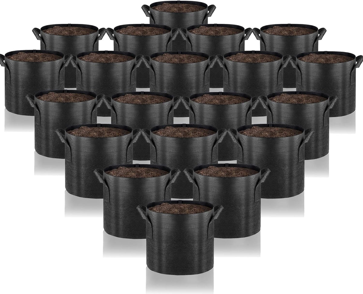 Gardenera Reusable Grow Bags - 20-Pack 15 Gallon Fabric Planters with Aeration and Handles, Great for Growing Trees and Large Shrubs