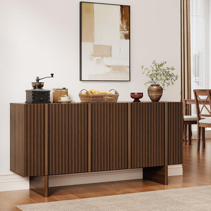ONBRILL 63" Fluted Sideboard Cabinet with Storage Adjustable Shelves Walnut