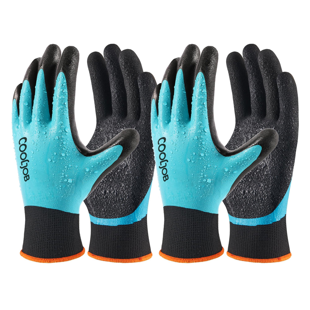 COOLJOB Waterproof Gardening Work Gloves with grip for Women & Men, Double Rubber Coated for Garden Yard Outdoor Construction Worker, Blue X-Large Size 2 Pairs