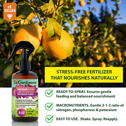 Gardenera Professional Indoor Plants Spray Fertilizer Mist for Home Gardening | 3-1-2 Gentle Blend Mist for Healthy Leaves & Growth | Essential Nutrients for Indoor Plants - 8oz