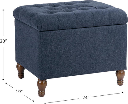Spatial Order 24" Button Tufted Storage Ottoman - Blue Woven Fabric