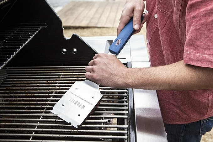 Ignite Stainless Steel Cool Grill Brush – Durable Grill Cleaner with Safe Nylon Bristles – No Wire Bristle Risk – Safe for Porcelain, Ceramic, Steel & Cast Iron Grates