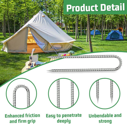 Rebar-Stakes-12-Inch, Ground Stakes Heavy Duty U-Hook Galvanized Anti-Rust Tent Stakes Heavy Duty Ground Anchors for Garden Dog Fence Chicken Coop Christmas Decorations Deer Fence 16pcs