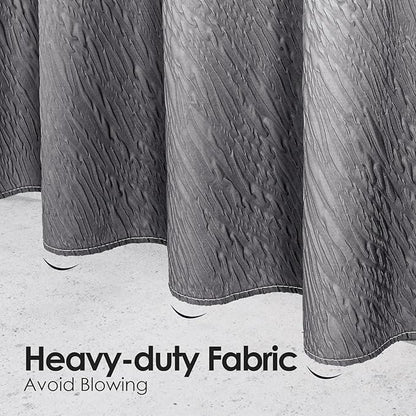 MitoVilla Grey Ombre Shower Curtain, Farmhouse Waves Fabric Shower Curtains for Modern Hotel Bathroom Decor, 3D Geometric Embossed Textured, Waterproof & Wrinkle Resistant, 72 x 72