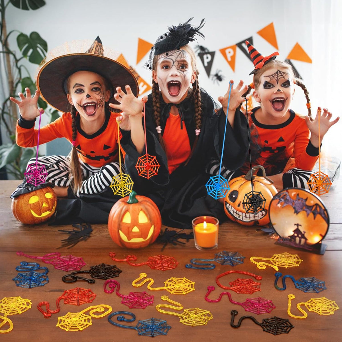 30 Pcs Sticky Spider Web Sticky Hands for Kids Bulk Halloween Party Favors Decorations,Spider Webs for Classroom Prizes,Back to School Goodie Bags Stuffers Pinata Stuffers for Boys Girl