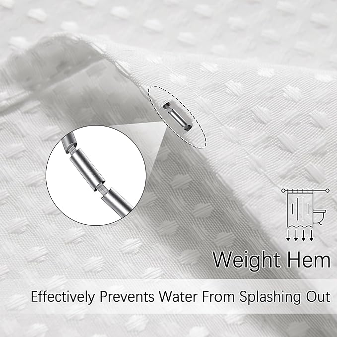 White Shower Curtain for Bathroom 90 Inches Long, Waffle Textured Heavy Duty Extra Long Waterproof 256GSM Weighted Beige Shower Curtains with 12 Metal Hooks, 72Wx90H