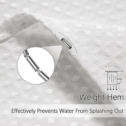 White Shower Curtain for Bathroom 90 Inches Long, Waffle Textured Heavy Duty Extra Long Waterproof 256GSM Weighted Beige Shower Curtains with 12 Metal Hooks, 72Wx90H