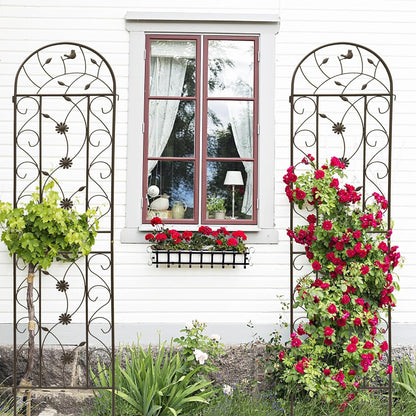 2 Pack Metal Garden Trellis 86.7" Tall Outdoor Climbing Plant Support for Roses, Flowers, Rustproof Durable Black Galvanized Tube, Lawn Garden Fence Decor Screen (2, Brown-86.7" H)