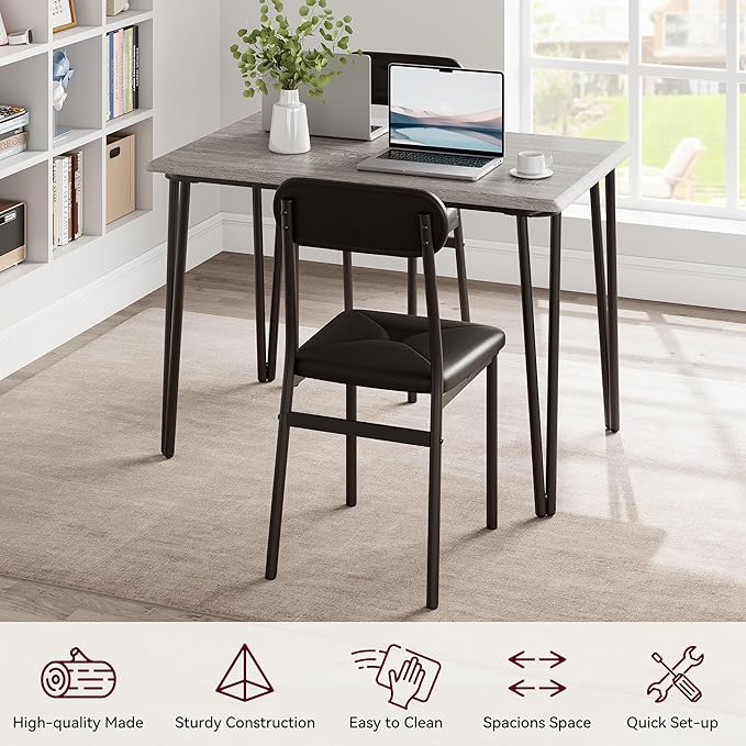 GarveeHome Dining Table Set for 4, Kitchen Table with Upholstered Chairs for Kitchen Room and Small Spaces (Grey, Table with 4 Chairs)