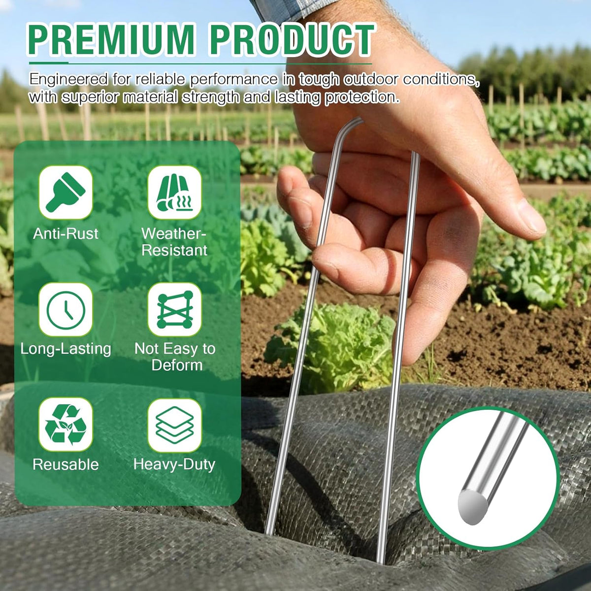 8 Gauge Landscape Staples, FUIJOL 8 Inch Heavy Duty U-Shaped Landscape Stakes, 25 Pack Galvanized Garden Staples for Weed Barrier Stakes, Ground Cover, Irrigation Tubing, Fence (25)