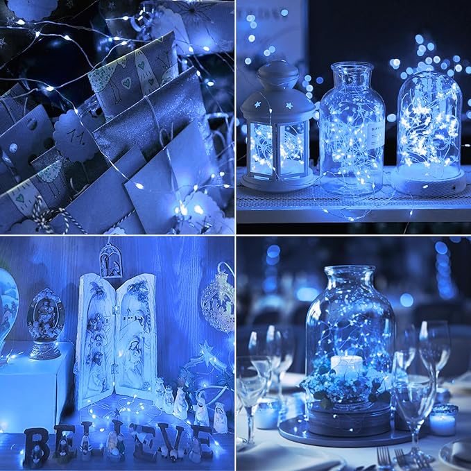 kolpop 30 Pack LED Fairy Lights Battery Operated, Mini Twinkle String Lights Battery Powered Waterproof for Christmas Mason Jars Party,Blue