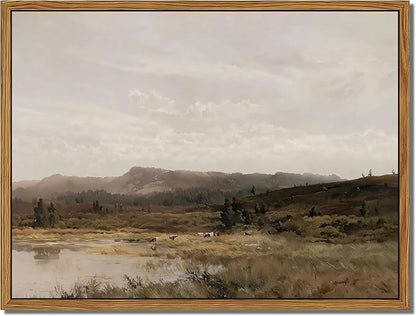 Floating Framed Vintage Canvas Wall Art Decor – Scenic Landscape Paintings Pictures Prints, Nature Countryside Wall Decor for Living Room Bedroom Office and Home Decoration 8x10 inch