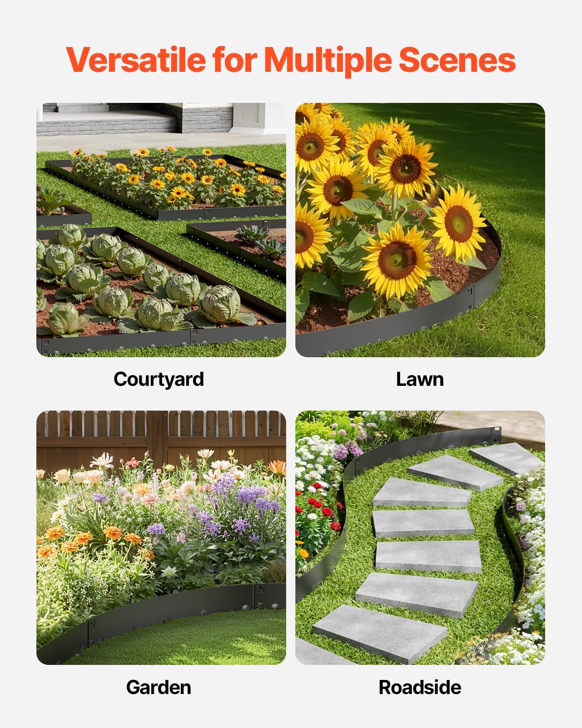 VEVOR Steel Landscape Edging, 5 Packs 39 x 4 in Rust-Resistant Metal Landscape Edging, Bendable Garden Edging Border, Heavy Duty Lawn Edging, Easy-to-Install, Flower Bed Yard Pathway Divider Black
