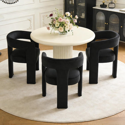 Modern Barrel Dining Chairs Set of 6, No Assembly Velvet Upholstered Dining Room Chairs with Open Back and 3 Legs, Comfy Accent Armchairs for Living Room/Bedroom/Kitchen/Reading, Black