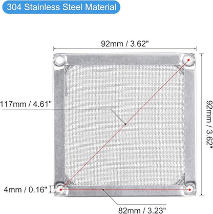 MECCANIXITY 92mm Computer Fan Filter Grills Stainless Steel Mesh Dustproof Case Cover for Computers, Pack of 2
