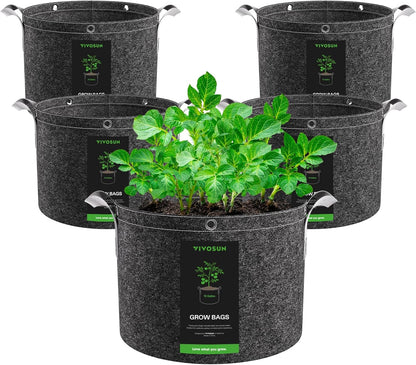VIVOSUN 5-Pack 10 Gallon Grow Bags, 500G Thick Nonwoven Fabric Pots with Strap Handles, Multi-Purpose Rings, for Low Stress Plant Training Fruits, Vegetables, and Flowers