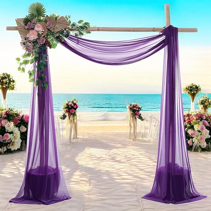 MDS Halloween Chiffon Draping Fabric - 2 Panel, 30" Wide x 75ft Long - Sheer Spooky Arbor & Canopy Drapery for Haunted House Backdrops, Party Ceilings, DIY Costumes & Themed Events - Cadbury Purple