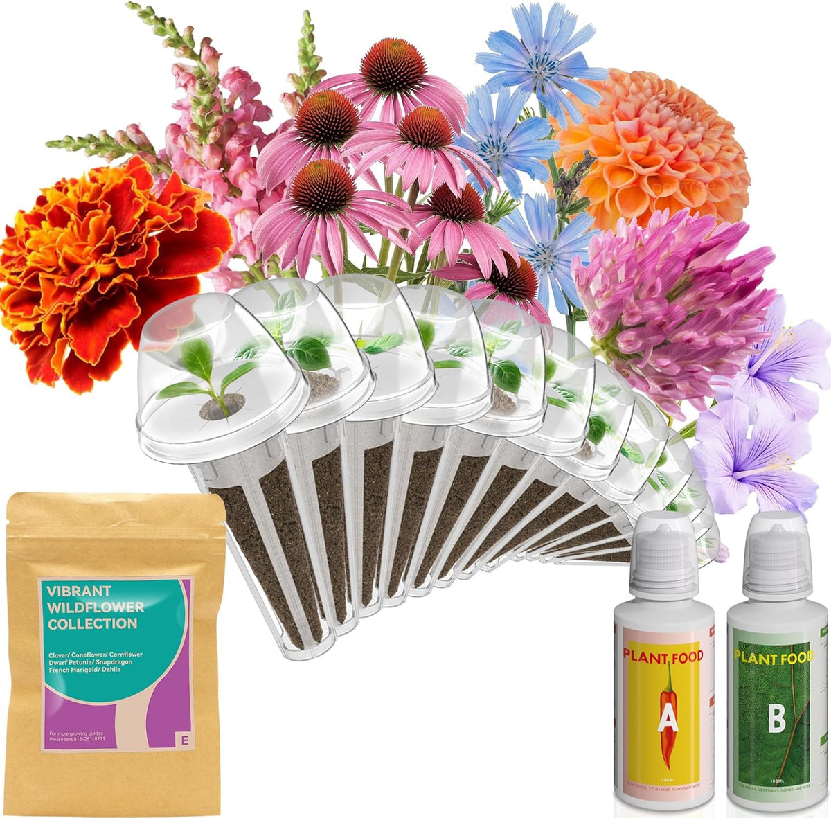 inbloom Flower Seed Pod Kit for AeroGarden, iDoo, Ahopegarden, GARDENCUBE, MUFGA Hydroponics, 12 Pods (350+ Seeds with Coneflower, Petunia, Snapdragon, French Marigold, Dahlia)