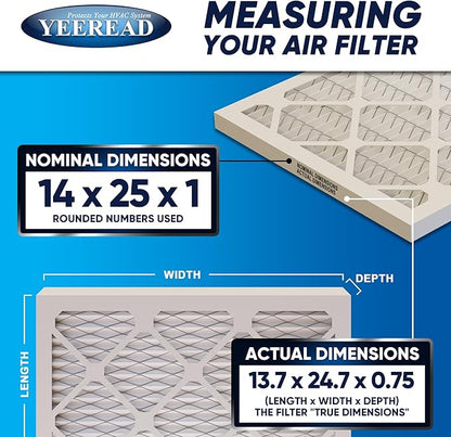 14x25x1 MERV 8 Air Filters 6-Pack, Actual Size 13.7" x 24.7" x 0.75" – Compatible with HVAC, Air Conditioners & Furnaces– High Particle Capture & Smooth Airflow