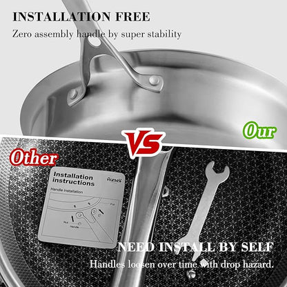 12 Inch Frying Pan with Lid Saute Pan 5.2 QT Deep skillet for Stir-Fry & Searing, Tri-ply Stainless Steel Nonstick Non Toxic Non Toxic, PTFE&PFOA Free, Induction, Oven & Dishwasher Safe