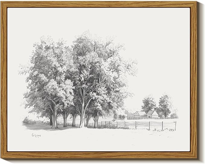 InSimSea Framed Wall Art for Living Room Vintage Tree Canvas Art Black and White Sketch Botanical Wall Decor Bedroom Artwork Farmhouse Painting Pictures Countryside Prints Rustic Gallery Office 8x10In