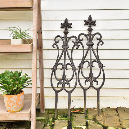 Sungmor Decorative Cast Iron Flower Bed Fence, 28" Tall Vintage Garden Edging Border, 4 Pack Heavy Duty Landscape Picket Fence Panels, Outdoor Plant Support Garden Stake, Victorian Yard Lawn Decor