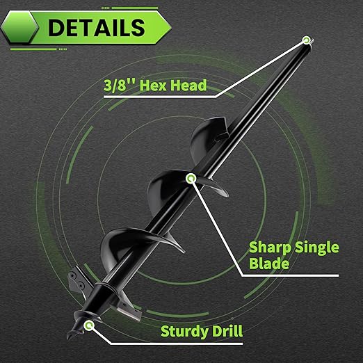 SYITCUN Auger Drill Bit for Planting - 4"X24" Heavy-Duty Auger Post Hole Digger for Fence- 3/8" Hex Drive Drill
