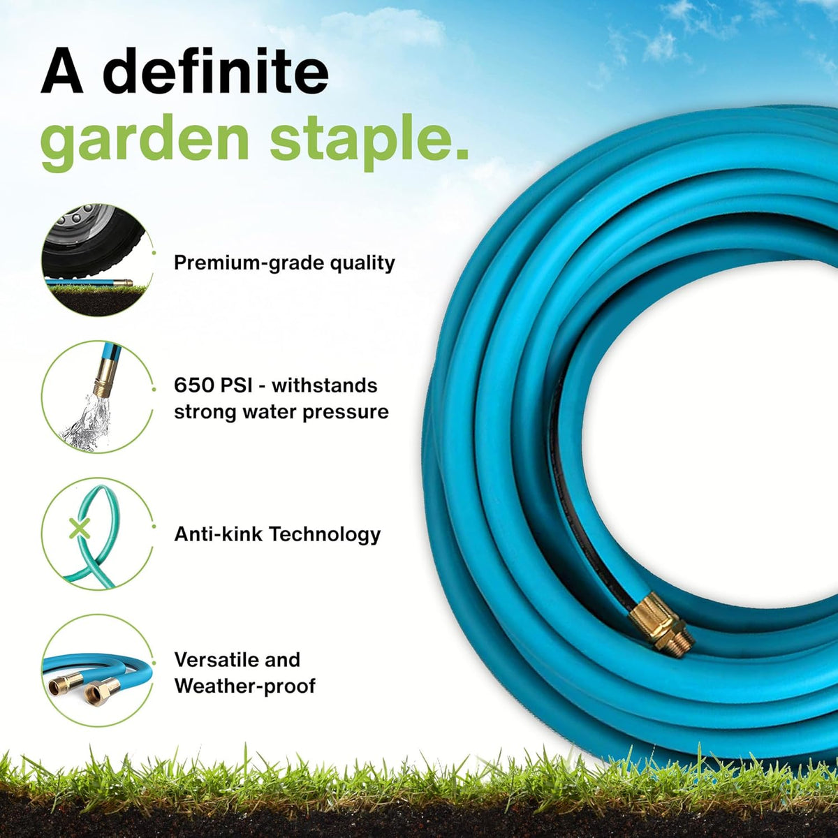 Aeromixer THE HOSE - 3/4 Inch Garden Hose 25Ft, Kinkless Commercial Garden Hoses, Heavy Duty Industrial Water Hoses for Outdoors, 650 PSI High-Pressure Watering Tool for Farming and Gardening