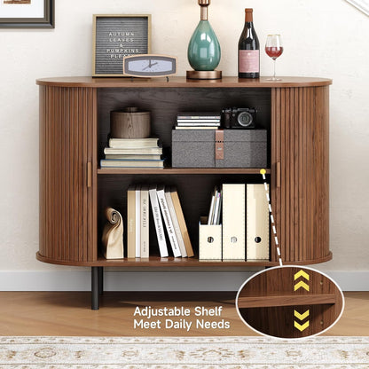 Buffet Cabinet with Storage, Fluted Sideboard Buffet with Sliding Door, Coffee Bar Cabinet with Adjustable Shelf, Console Table, Accent Table for Entryway, Kitchen (Walnut, 40 Inch)