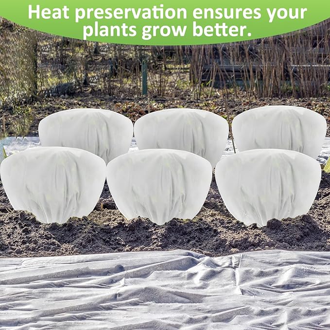 12 Pcs Winter Plant Covers Freeze Protection 39.4x23.6 Inch Horizontal Shrub Tree Rose Plant Protection Bags Frost Blanket with Drawstring for Fall Winter Outdoor Garden Planting (White)