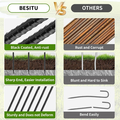 24 inches J Hook Rebar Stakes (16-Pack), Extra Long Garden Stakes with Chisel Point End Steel Rebar Ground Stakes for Tent Chain Link Fence and Outdoor Decorations Black Coated
