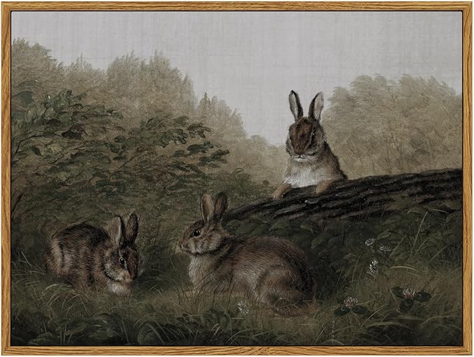InSimSea Framed Wall Art for Living Room Three Rabbits Vintage Wall Art Easter Bunny Decor Aesthetic Animal Landscape Oil Painting Countryside Farmhouse Wall Decor Colorful for Bedroom Office 12x16in