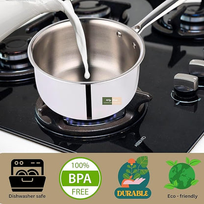 Stainless Steel Saucepan with Lid, 2.5 Quarts Saucier, Induction Cooking Sauce Pot Pans, Heavy Duty Tri-Ply Cookware, All Cooktops Compatible, Oven & Dishwasher Safe