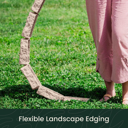 Beuta Landscape Edging | Garden Edging Border | Faux Stone Bricks for Lawn edging, Flower beds, Pathways & Yard Edging– 40 Packs | Each Section Has 6 Bricks 48"L x 4"W x 2.25"H |120 Spikes|Cobblestone