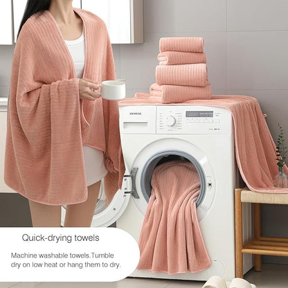 18 Piece Family Bath Towel Set Include 6 Bath Towels,6 Hand Towels and 6 Washcloths Soft Bathroom Towel with Hanging Loops,Highly Absorbent Quick Dry Towels Set for Bathroom,Hotel and Spa-Orange