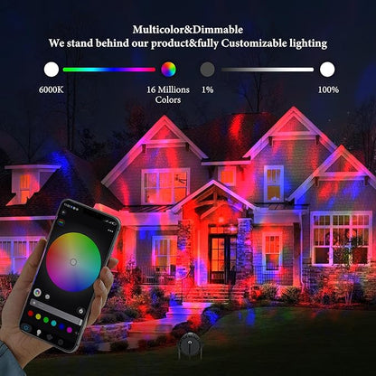 Water Wave Projector with APP & RF Control, IP65 Waterproof Smart Outdoor Lights, 1-100% Dimmable Color Changing, Music Sync & Flame Effect for Pool Party, Ocean Ripple Landscape Lighting