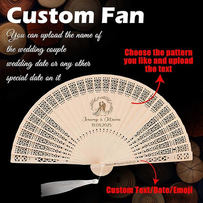 50 PCS Custom Fans Personalized Folding Fans for Line Dancing Wooden Hand Fan Wedding Favors Bulk Fans for Guests Party Event Use (Style03)