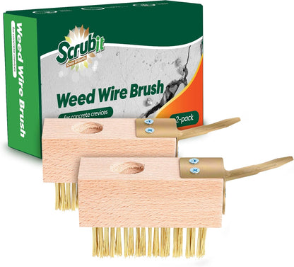 SCRUBIT Moss & Weed Remover Wired Grout Cleaner Brush, Great for Cleaning Decks, Pavers, Patios & Walkways Weed Scraper & Wire Brush Set, Combo w/2 Brush Heads & Scraping Hook - Grout Remover Tool