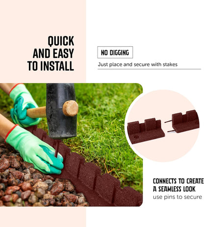 Playsafer L-Shaped Flexible Rubber Castle Edger for Lawns Landscaping and Playgrounds | Easy No Dig Installation (4 Pack, Red)