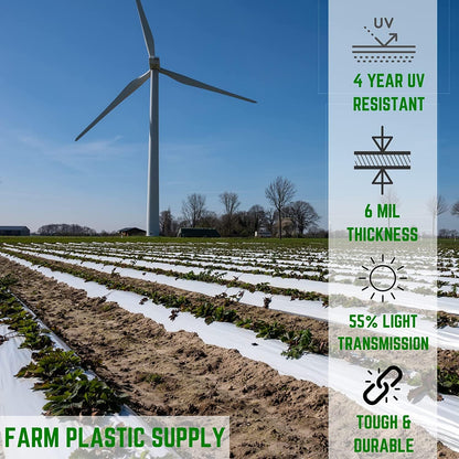 Farm Plastic Supply - White Greenhouse Plastic Sheeting - 6 mil - (32' x 40') - 4 Year UV Resistant Poly Greenhouse Film, 55% Light Transmission Hoop House Cover for Gardening, Agriculture