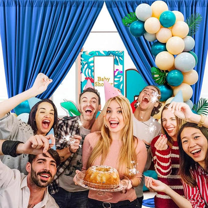 10 x 7 Feet Blue Backdrop Curtain for Partie, Background Curtains for Photoshoot, Birthday, Wedding, Halloween, Thanksgiving, Christmas, New Year Party Decorations 5Ft x 7Ft, 2 Panels