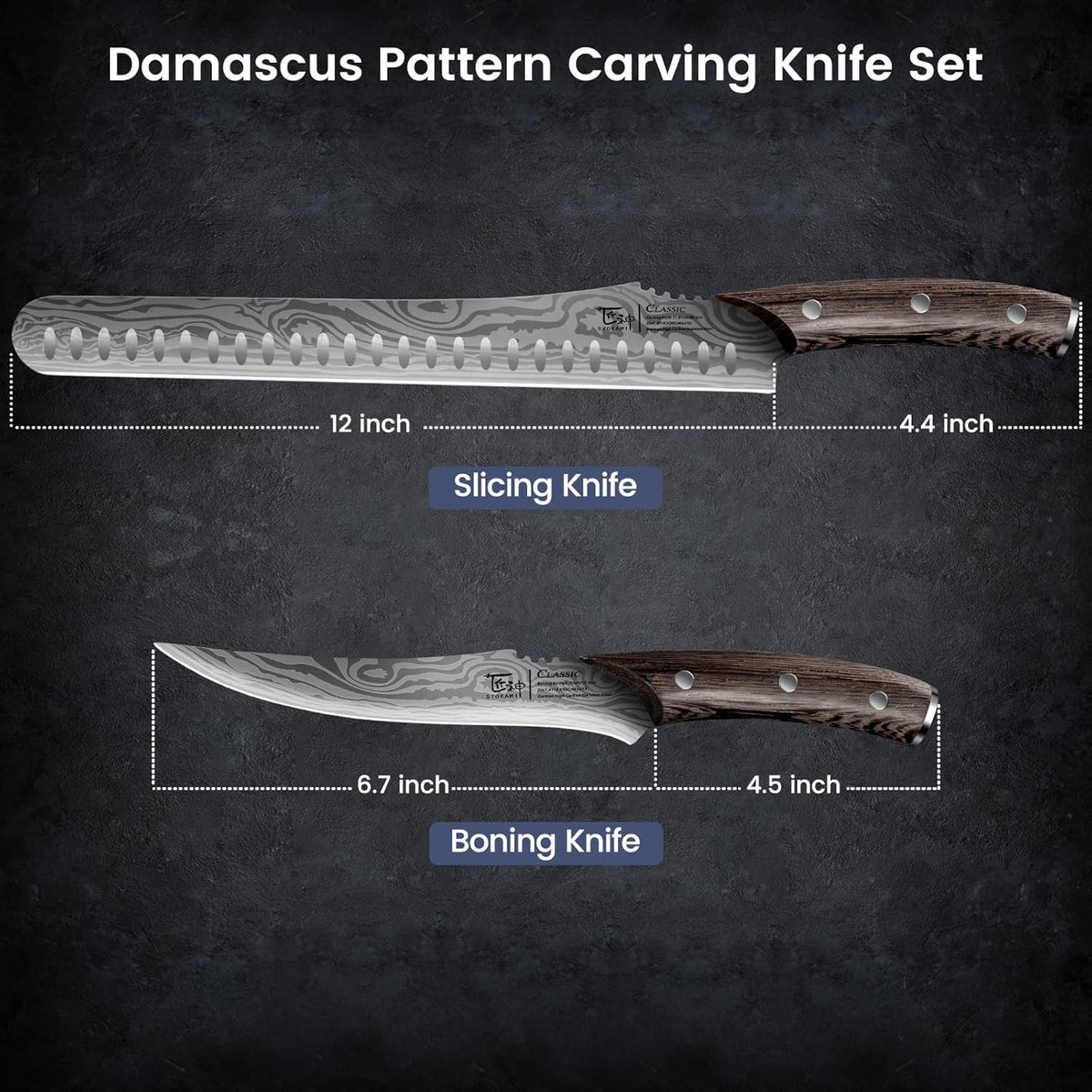 Brisket Slicing Knife Set, Carving and Boning Knife for Meat & Turkey Cutting, Japanese Style High Carbon Steel Kitchen Knives Set For Home & BBQ, Wood Ergonomic Full Tang Handle, Cooking Gift